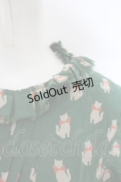 画像2: 【SALE】Jane Marple Dans Le Saｌon /モノクロームキャットのネックレス付ワンピース M グリーン O-23-12-29-007-JM-OP-IG-ZT377