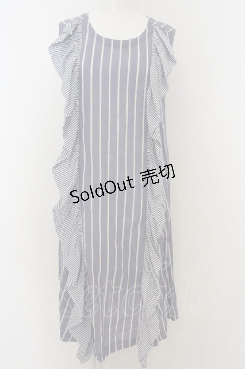 画像1: 【SALE】Jane Marple Dans Le Saｌon /ストライプラッフルフリルノースリーブロングワンピース M ブルー O-23-12-29-018-JM-OP-IG-ZT377 (1)