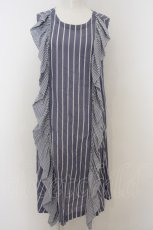 画像1: 【SALE】Jane Marple Dans Le Saｌon /ストライプラッフルフリルノースリーブロングワンピース M ブルー O-23-12-29-018-JM-OP-IG-ZT377 (1)