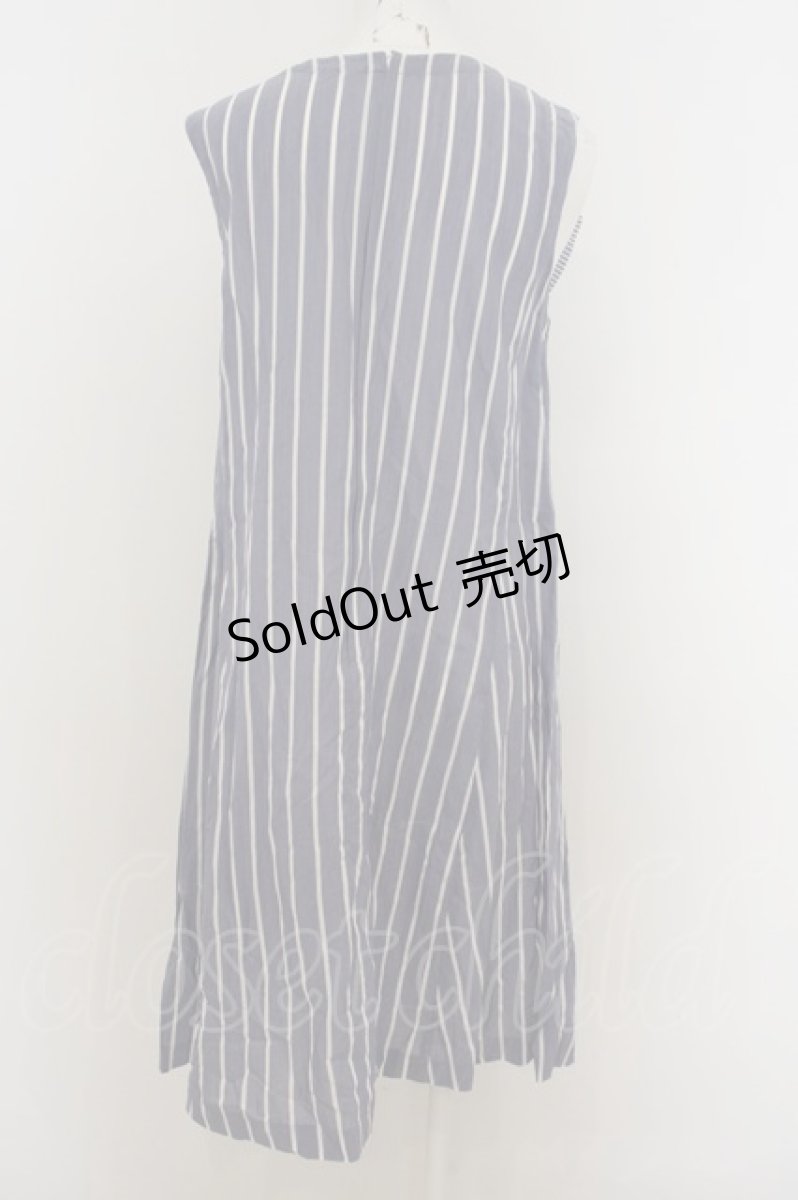 画像2: 【SALE】Jane Marple Dans Le Saｌon /ストライプラッフルフリルノースリーブロングワンピース M ブルー O-23-12-29-018-JM-OP-IG-ZT377 (2)
