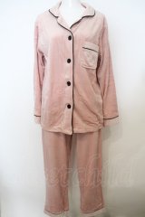 NieR Clothing / ベロアセットアップルームウェア  ピンク×ブラック O-23-12-30-155-PU-OP-IG-ZT402