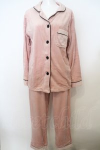 NieR Clothing / ベロアセットアップルームウェア  ピンク×ブラック O-23-12-30-155-PU-OP-IG-ZT402