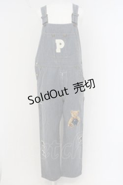 画像1: PINK HOUSE / ベア刺繍ストライプオーバーオール  インディゴ×ホワイト O-24-01-14-102-LO-OP-IG-ZI