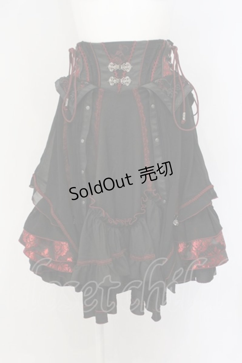 画像1: Ozz oneste / ジャガードフリルスカート  ブラック×レッド O-24-01-16-022-OO-SK-IG-OS (1)