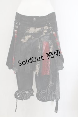 画像1: h.ANARCHY / ドラゴンレザーバムフラップショートデニムパンツ  ブラックｘレッド O-24-02-28-119-HN-PA-YM-ZS