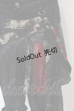 画像2: h.ANARCHY / ドラゴンレザーバムフラップショートデニムパンツ  ブラックｘレッド O-24-02-28-119-HN-PA-YM-ZS
