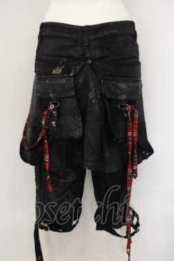 画像4: h.ANARCHY / ドラゴンレザーバムフラップショートデニムパンツ  ブラックxレッド O-24-02-28-119-HN-PA-YM-ZS