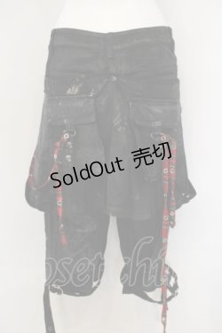 画像4: h.ANARCHY / ドラゴンレザーバムフラップショートデニムパンツ  ブラックｘレッド O-24-02-28-119-HN-PA-YM-ZS