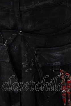 画像5: h.ANARCHY / ドラゴンレザーバムフラップショートデニムパンツ  ブラックxレッド O-24-02-28-119-HN-PA-YM-ZS