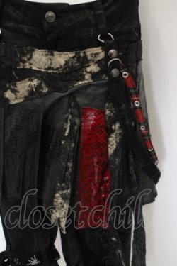 画像6: h.ANARCHY / ドラゴンレザーバムフラップショートデニムパンツ  ブラックxレッド O-24-02-28-119-HN-PA-YM-ZS
