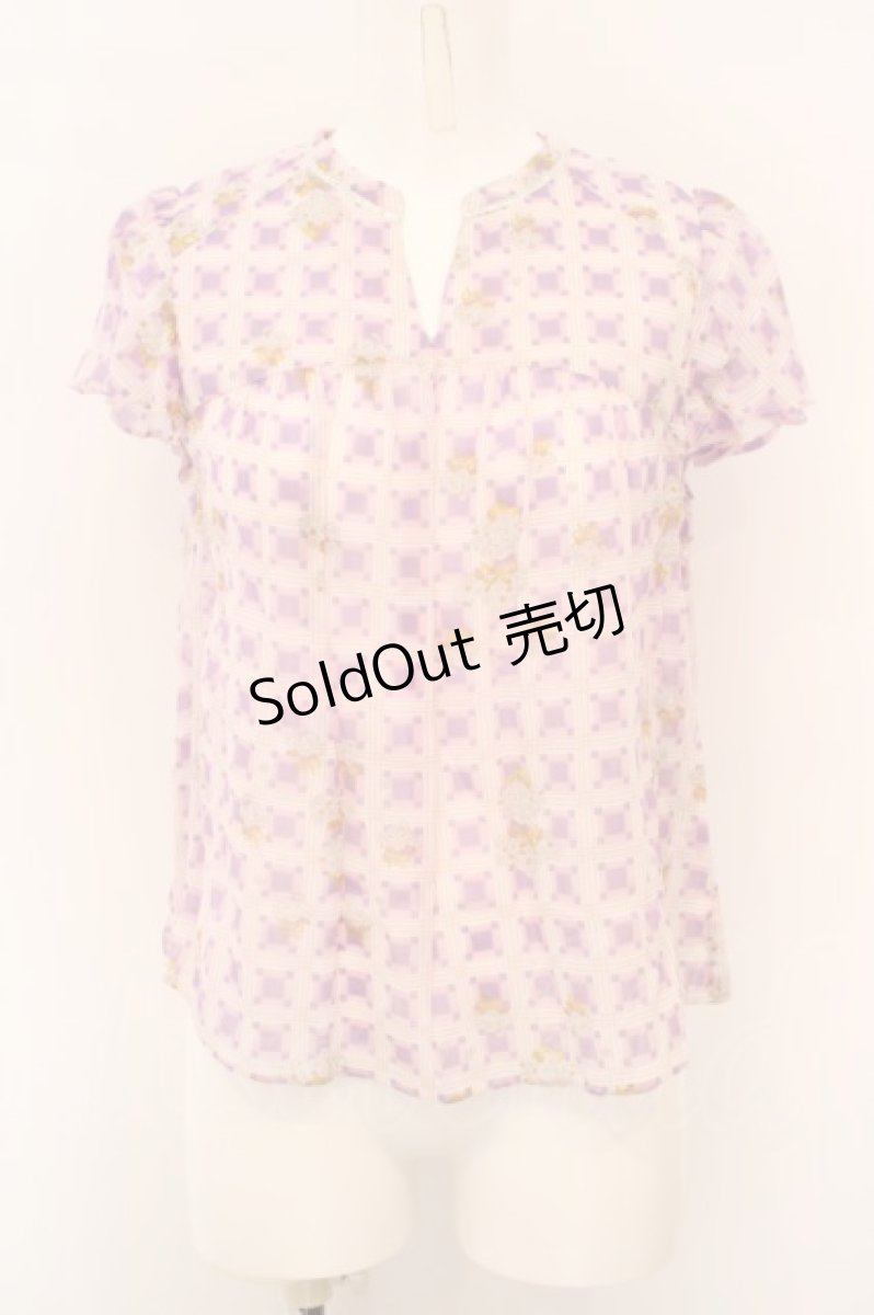 画像1: 【SALE】Cherir la femme / もこもこチェックブラウス  パープル O-24-02-28-025-LO-BL-IG-ZT336 (1)