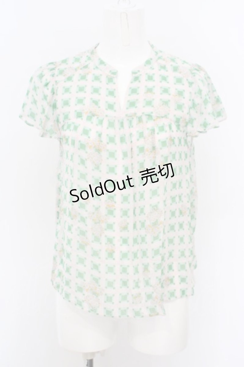 画像1: 【SALE】Cherir la femme / もこもこチェックブラウス  グリーン O-24-02-28-034-LO-BL-IG-ZT336 (1)