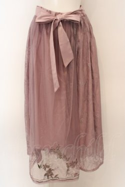 画像1: axes femme / リリー柄チュール刺繍スカート M ピンクベージュ O-24-03-08-088-AX-SK-OW-ZT265