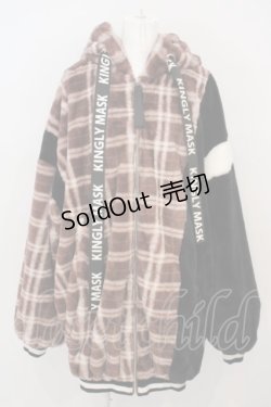 画像1: 【SALE】KMK / ロゴリボンチェックBIGボアアウター  ブラック×ブラウン×ホワイト O-24-03-19-008-PU-CO-OW-ZT-C043