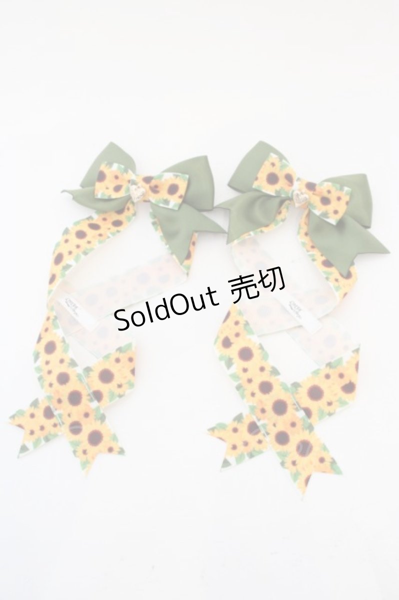 画像1: 【SALE】LOTUS ribbon / ひまわり柄ツインテールリボンバレッタ  イエロー×グリーン O-24-03-30-102-EL-AC-IG-ZT012-F001 (1)