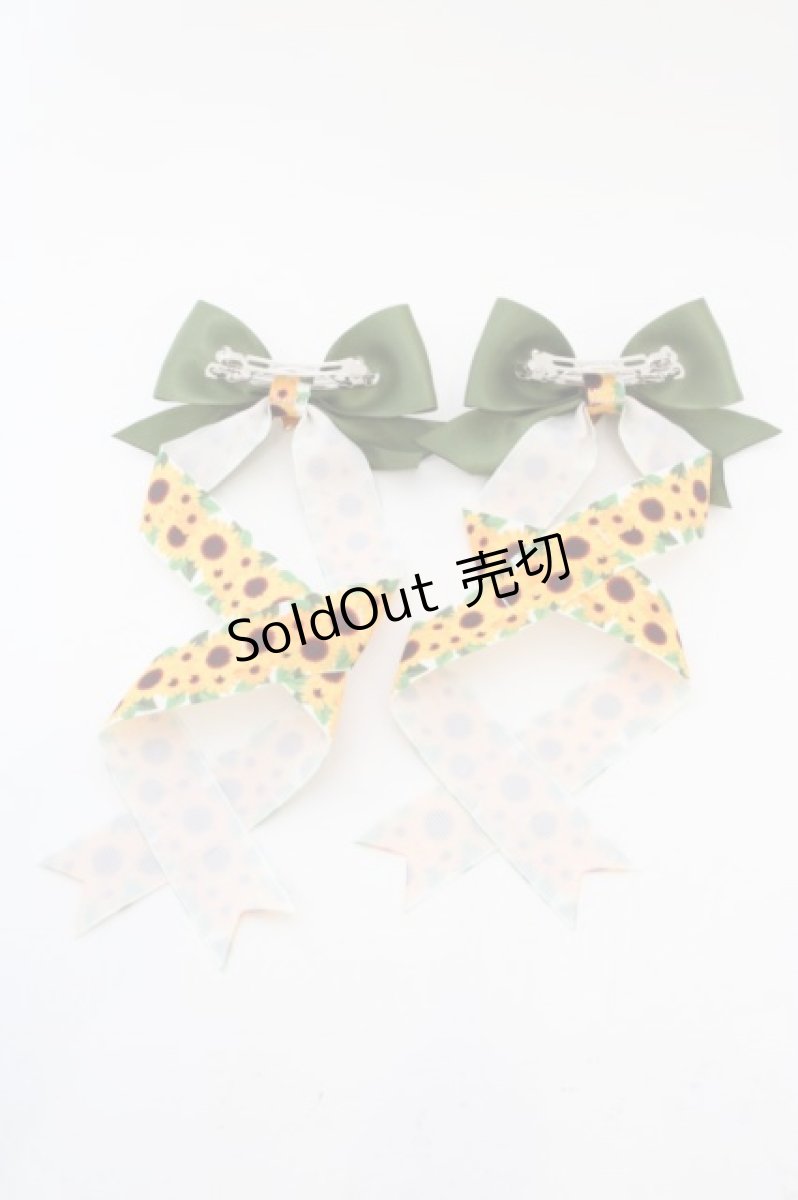 画像2: 【SALE】LOTUS ribbon / ひまわり柄ツインテールリボンバレッタ  イエロー×グリーン O-24-03-30-102-EL-AC-IG-ZT012-F001 (2)