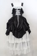 ATELIER PIERROT / ロングバッスルジャンパースカート  ブラック×ホワイト O-24-04-12-010-EL-OP-OW-OS