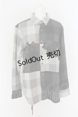 画像1: Karl Helmut / ブロックチェックワッペンシャツ  黒Ｘグレー O-24-04-30-1087-EL-BL-SA-ZI