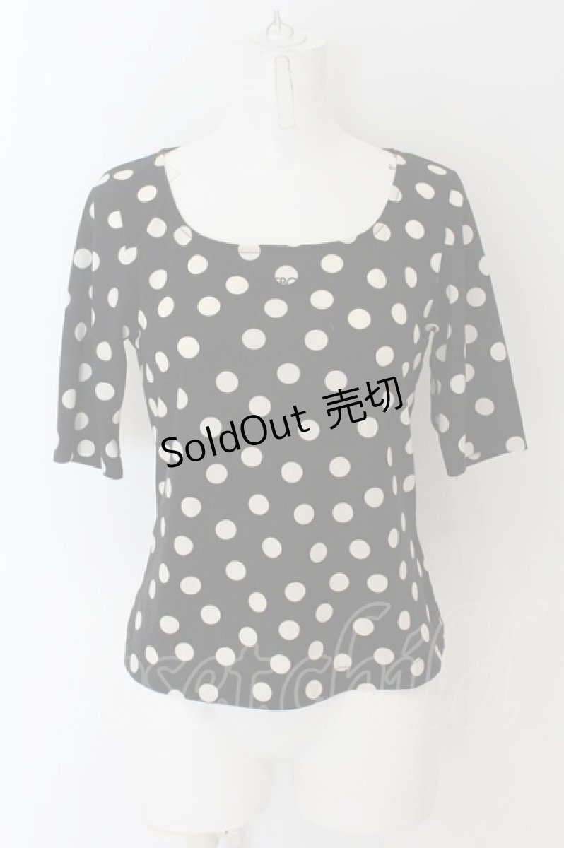 画像1: 【SALE】INGEBORG / ロゴ刺繍水玉カットソー M クロ×シロ O-24-04-30-1097-LO-TO-OW-ZT405 (1)