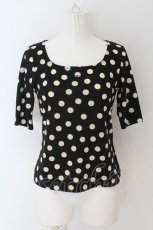 画像1: 【SALE】INGEBORG / ロゴ刺繍水玉カットソー M クロ×シロ O-24-04-30-1097-LO-TO-OW-ZT405 (1)