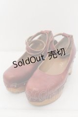 Jane Marple / ウッドソールのビジュートリミングシューズ S ワイン O-24-05-31-010-JM-SH-IG-ZT-K001