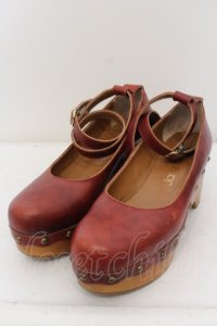 Jane Marple / ウッドソールのビジュートリミングシューズ S ワイン O-24-05-31-010-JM-SH-IG-ZT-K001
