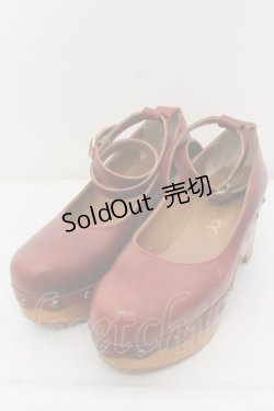 画像1: Jane Marple / ウッドソールのビジュートリミングシューズ S ワイン O-24-05-31-010-JM-SH-IG-ZT-K001