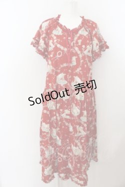 画像1: PINK HOUSE / ひつじプリントミディワンピース  アカ O-24-06-09-008-LO-OP-OW-ZI