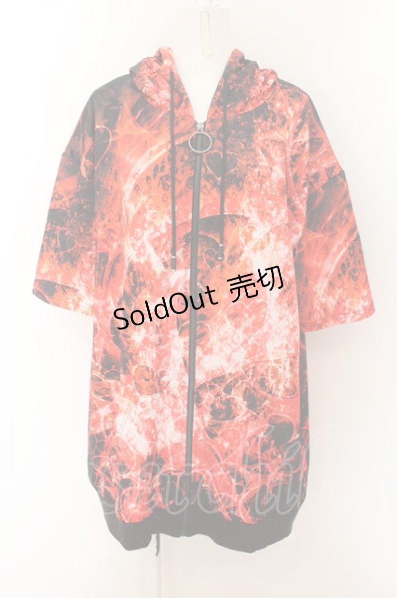 画像1: NieR CLOTHING / 総柄半袖パーカー【スプラッシュハート】 F レッド O-24-07-08-1025-PU-TO-OW-ZT319 (1)