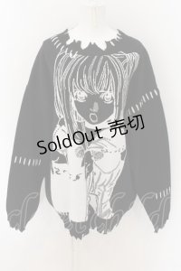 REFLEM / REFLEM×DEATH NOTE ダメージニットソー(弥 海砂)  ブラック×ホワイト O-24-07-20-038-PU-TO-IG-ZI