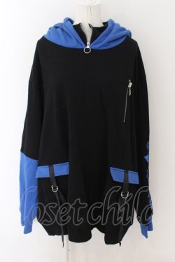 画像1: ililil / あのね。コラボ切り替えハイネックプリントパーカー  ブラック×ブルー O-24-07-20-053-PU-TO-OW-ZI