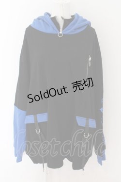 画像1: ililil / あのね。コラボ切り替えハイネックプリントパーカー  ブラック×ブルー O-24-07-20-053-PU-TO-OW-ZI