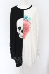 LISTEN FLAVOR / イチゴドクロ袖リング切替トップス  ブラック×ホワイト O-24-07-27-008-PU-TO-IG-ZT024