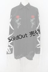 LISTEN FLAVOR / 薔薇とナイフ袖リボンシャツ  ブラック O-24-07-29-1074-PU-BL-IG-ZS