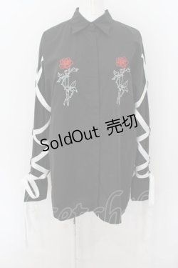 画像1: LISTEN FLAVOR / 薔薇とナイフ袖リボンシャツ  ブラック O-24-07-29-1074-PU-BL-IG-ZS