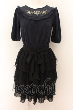 画像1: axes femme / リボン刺繍カットチュニック M 紺 O-24-08-08-060-AX-OP-SZ-ZT083