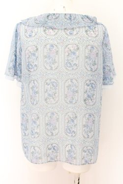 画像2: axes femme / アンティーク柄ブラウス M サックス O-24-08-10-083-AX-BL-OW-ZT084