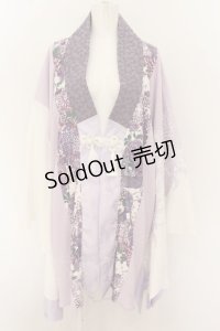 Qutie Frash / 着物ロングカーディガン  ホワイト×パープル O-24-08-13-016-QU-TO-OW-OS
