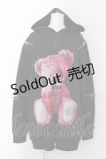 TRAVAS TOKYO / Punk BEAR アームZIPパーカー F ブラックｘレッド O-24-08-18-024-PU-TO-YM-ZI
