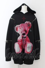TRAVAS TOKYO / Punk BEAR アームZIPパーカー F ブラックｘレッド O-24-08-18-024-PU-TO-YM-ZI