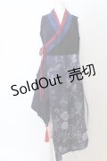 Qutie Frash / 着物プリーツチュニック  ブルー×ブラック O-24-08-21-034-QU-TO-OW-ZI