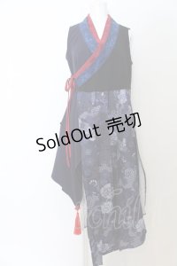 Qutie Frash / 着物プリーツチュニック  ブルー×ブラック O-24-08-21-034-QU-TO-OW-ZI