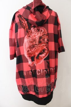 画像1: NieR Clothing / BACK RABBIT CHECKERED ZIP PARKA【RED PINK】パーカ  レッド O-24-08-28-063-PU-TO-OW-ZT317