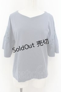 axes femme / 袖レース切替カットプルオーバー M ブルー O-24-08-28-165-AX-TO-SZ-ZT083