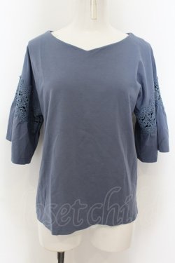 画像1: axes femme / 袖レース切替カットプルオーバー M ブルー O-24-08-28-165-AX-TO-SZ-ZT083