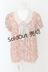 axes femme / スカラップカラー薔薇柄半袖ブラウス M ピンク系×ベージュ O-24-08-30-053-AX-BL-IG-ZT079