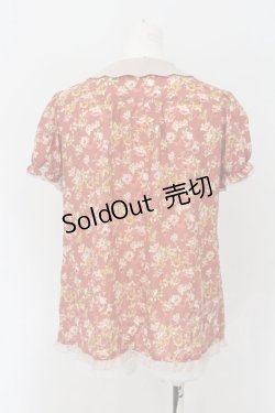 画像2: axes femme / スカラップカラー薔薇柄半袖ブラウス M ピンク系×ベージュ O-24-08-30-053-AX-BL-IG-ZT079