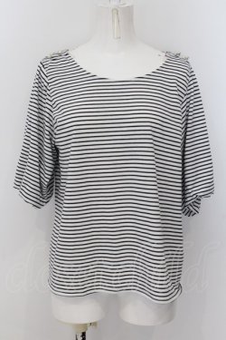 画像1: axes femme / Uネックボリューム袖Tシャツ F クロｘシロ O-24-08-30-031-AX-TS-YM-ZT063