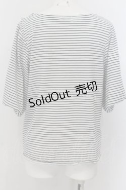 画像2: axes femme / Uネックボリューム袖Tシャツ F クロｘシロ O-24-08-30-031-AX-TS-YM-ZT063