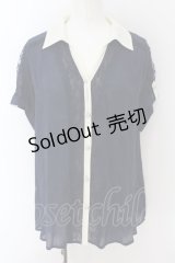 axes femme / エンボスバイカラーシャツ M ネイビー×アイボリー O-24-09-02-028-AX-BL-IG-ZT102